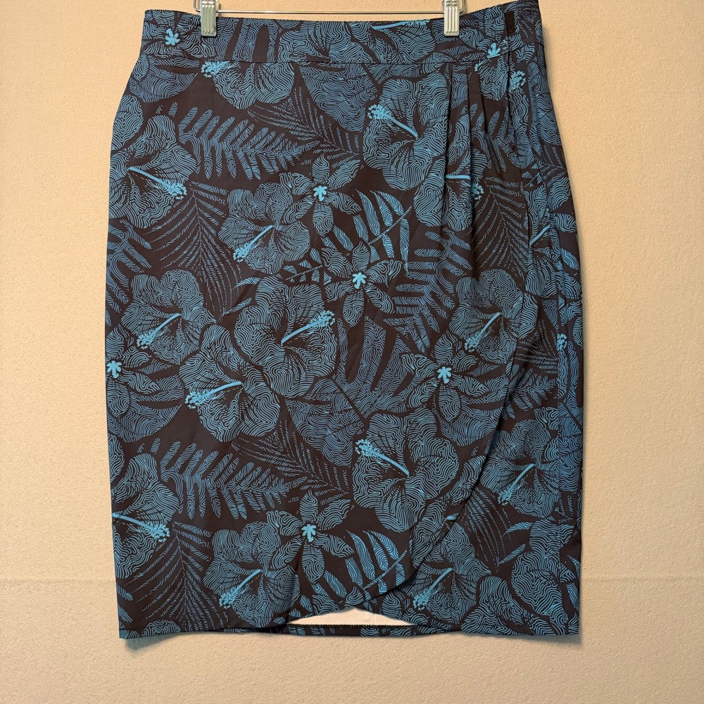 Patagonia Tropical Hibiscus Floral Wrap Skirt Navy Blue Women Size Large